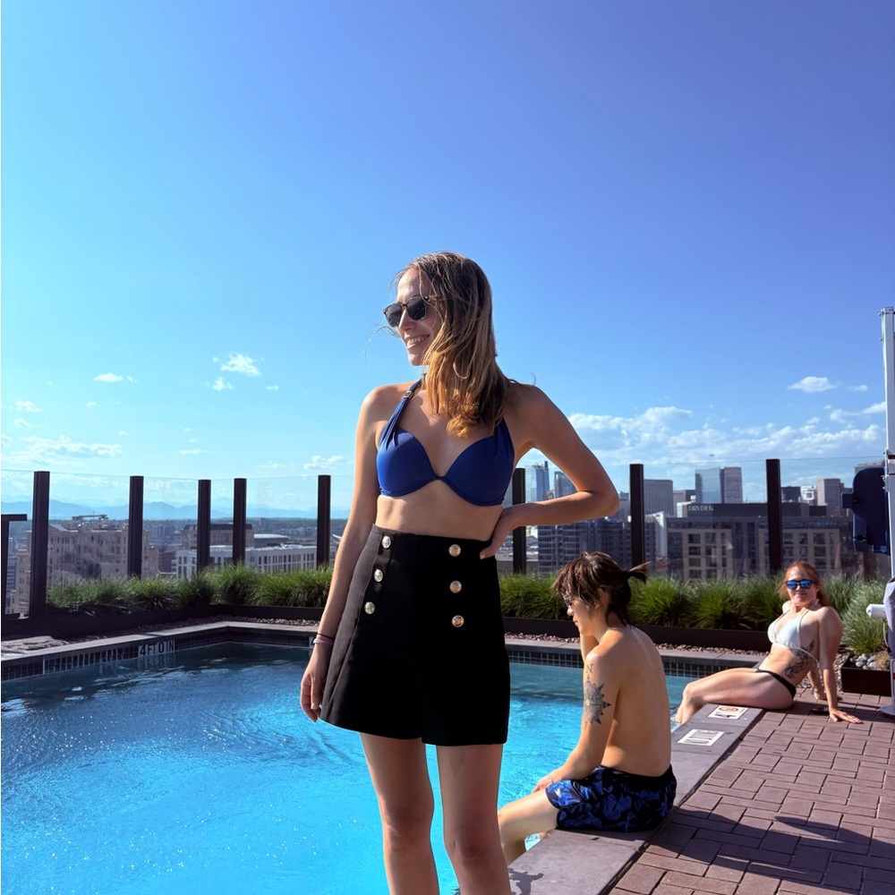 Navy blue high-waisted nautical shorts